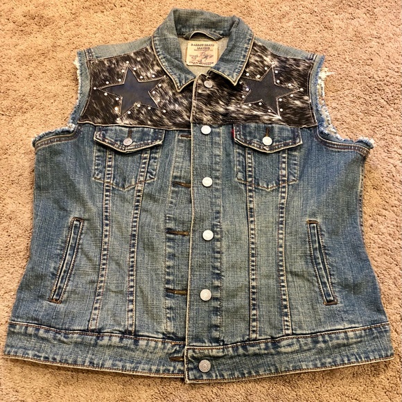 B-Arrow Brand Leather Jackets & Blazers - Custom Made Cut off Jean Jacket with Embellishments XL